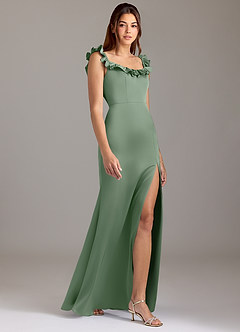Azazie Callie Brautjungfernkleider Wandelbar A-Linie Gestreift Stretch-Satin Kleid Matcha image4