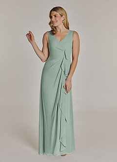 Azazie Manuella Mother of the Bride Dresses Agave A-Line V-Neck Pleated Chiffon Dress image10