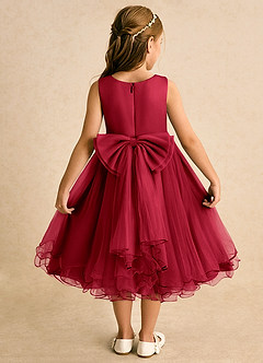 Azazie Lass vestidos de niña de las flores Vestido de Escarlata de Tul de Corte En A con Lazo image1
