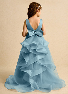 Azazie Lior Flower Girl Dresses Moody Blue Ball-Gown Pleated Tulle Dress image8