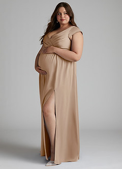 Azazie Allessia Maternity Bridesmaid Dresses A-Line Pleated Stretch Satin Floor-Length Dress image8