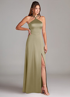 Azazie Elliana Brautjungfernkleider A-Linie Seitliche Cut-Outs Stretch-Satin Kleid Moosgrün image3