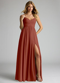 Azazie Alia Bridesmaid Dresses Auburn A-Line Pleated Chiffon Dress image4