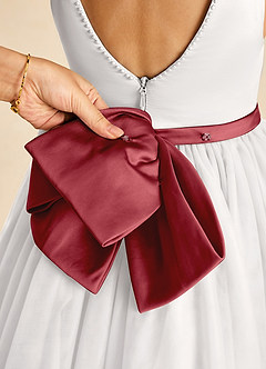 Azazie Seline Flower Girl Dresses Ivory Pomegranate A-Line Bow Tulle Dress image3