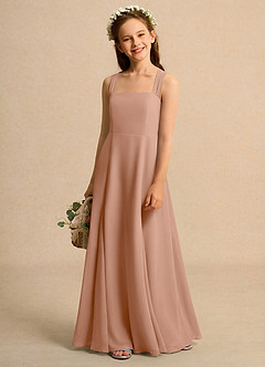 Azazie Tater Junior Formal Jurken voor bloemenmeisjes A-Lijn Jurk van Chiffon Geplooid Champagne Roos image1