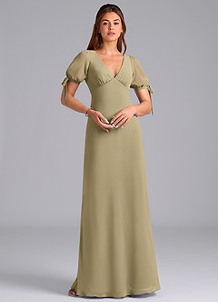 Azazie Pheby Bridesmaid Dresses Moss Green A-Line Pleated Chiffon Dress image3