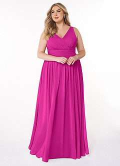 Azazie Kora Bridesmaid Dresses Fuchsia A-Line Pleated Chiffon Dress image4