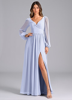 Azazie Zeya Bridesmaid Dresses Lavender A-Line Long Sleeve Chiffon Dress image1