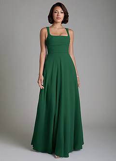 Azazie Azaria Bridesmaid Dresses Dark Green A-Line Corset Chiffon Dress image1