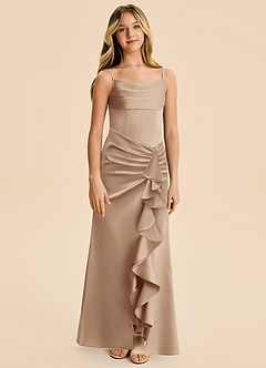 Azazie Rosalia Junior Robe Fourreau en Satin extensible Plissé Taupe image6