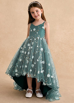 Azazie Celia vestidos de niña de las flores Vestido Pino de Tul de Línea A con Tirantes finos image5