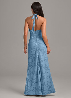 Azazie Ailany Vestidos de damas de honor Vestido de Azul Acero de Devorado Floral de Corte en A con Plisado image3
