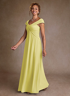 Azazie Myrtle Mother of the Bride Dresses Lemon Sorbet A-Line Pleated Chiffon Dress image4