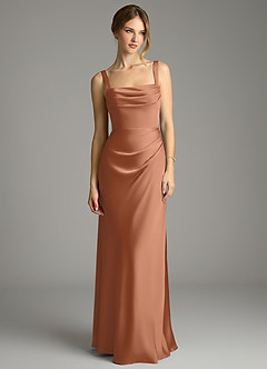 Azazie Alouette Bridesmaid Dresses Bronzer Mermaid Pleated Stretch Satin Dress image3