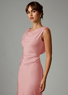 Azazie Kieryn Robes de demoiselle d'honneur Robe Sirène en Satin extensible Plissée Rose Poudré image6