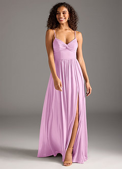 Azazie Zeya Bridesmaid Dresses Candy Pink A-Line Pleated Mesh Dress image4