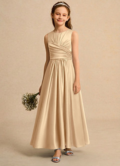Azazie Ducky Girls Formal Blumenmädchenkleider A-Linie Plissee Stretch-Satin Kleid Champagner image4