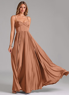 Azazie Akiko Robes de demoiselle d'honneur Robe Trapèze en Satin extensible Encolure en Forme de Cœur Bronze image5