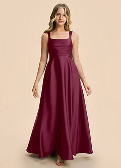 Azazie Azaria Junior A-Linie Plissee Stretch-Satin Kleid Maulbeerrot image5