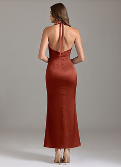 Azazie Valerie Bridesmaid Dresses Terracotta Mermaid Pleated Stretch Satin Dress image2