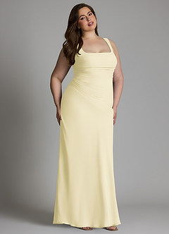 Azazie Agustina Bridesmaid Dresses Lemon Sorbet Mermaid Corset Chiffon Dress image13