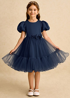 Azazie Cocoa Abiti da Ragazza di Fiori Abito Principessa in Tulle Plissettato Marino Scuro image5