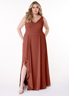 Azazie Kori Bridesmaid Dresses Auburn A-Line Pleated Chiffon Dress image6