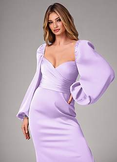 Azazie Sonata Bridesmaid Dresses Lilac Sheath Long Sleeve Stretch Satin Convertible Dress image6