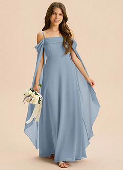Azazie Moana Junior Dusty Blue A-Line Pleated Chiffon Dress image3