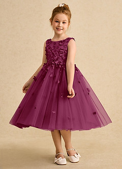 Azazie Lana Flower Girl Dresses Mulberry A-Line Sleeveless Matte Satin Dress image3