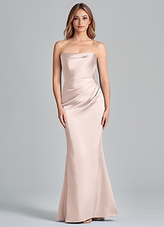 Azazie Olea 신부 들러리 드레스 인어 스트랩리스 스트레치 새틴 바닥 길이 드레스 image3