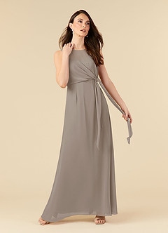Azazie Marchioness Mother of the Bride Dresses Taupe A-Line Scoop Pleated Chiffon Dress image1