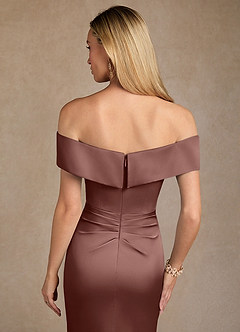 Azazie Laredo Mother of the Bride Dresses Espresso Mermaid Off the Shoulder Stretch Satin Dress image7