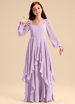 Azazie Clara Junior Frosted Lilac A-Line Blouson Chiffon Dress image3