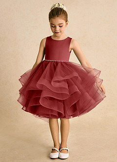 Azazie Tinie Flower Girl Dresses Rust Ball-Gown Bow Tulle Dress image5