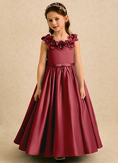Azazie Eden Flower Girl Dresses Pomegranate Ball-Gown Pleated Matte Satin Dress image4