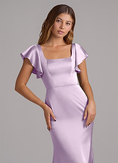 Azazie Elkie Jurken voor bruidsmeisjes Jurk van Stretch Satijn met Zeemeermin Vierkante halslijn Frosted Lila image6