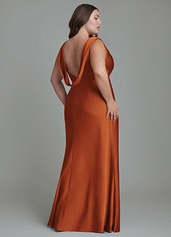 Azazie Kieryn Bridesmaid Dresses Cinnamon Mermaid Pleated Stretch Satin Dress image8