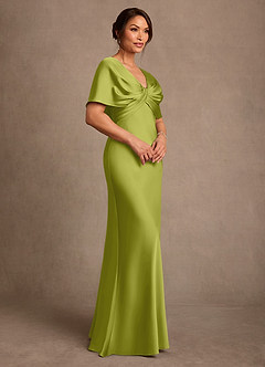 Azazie Dosia Mother of the Bride Dresses Lemongrass Sheath Pleated Stretch Satin Dress image2
