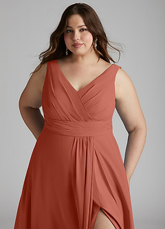 Azazie Karina Bridesmaid Dresses Clay A-Line Pleated Chiffon Dress image11