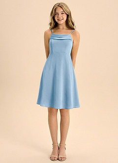 Azazie Anselie Junior Linia A Pofałdowany Satyna elastyczna Mini Młodsza druhna Sukienka image5