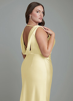 Azazie Kieryn Bridesmaid Dresses Lemon Sorbet Mermaid Pleated Stretch Satin Dress image13