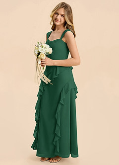 Azazie Sloane Junior A-Linie Herzausschnitt Chiffon Kleid Dunkelgrün image5
