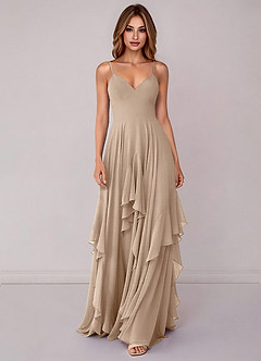 Azazie Zaina 신부 들러리 드레스 A라인 쉬폰 바닥 길이 드레스 image4