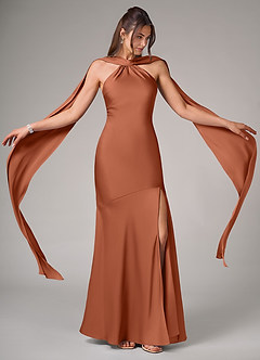 Azazie Kinsley Bridesmaid Dresses Cedar Rose Mermaid Side Slit Stretch Satin Dress image2