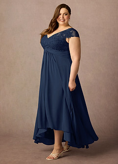 Azazie Irmeli Mother of the Bride Dresses Dark Navy A-Line Lace Chiffon Dress image11