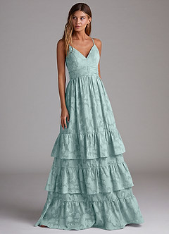 Azazie Nathalia Bridesmaid Dresses Mist A-Line Bow Floral Burnout Dress image4