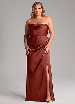 Azazie Leonis Brautjungfernkleider Wandelbar Meerjungfrau-Linie Plissee Stretch-Satin Kleid Terrakotta image9
