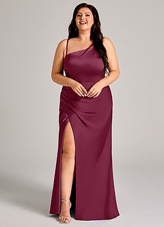 Azazie Madelyn Bridesmaid Dresses Mulberry Mermaid One Shoulder Stretch Satin Convertible Dress image15