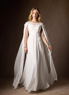 Azazie Linnea Wedding Dresses Diamond White A-Line Scoop Chiffon Dress image8